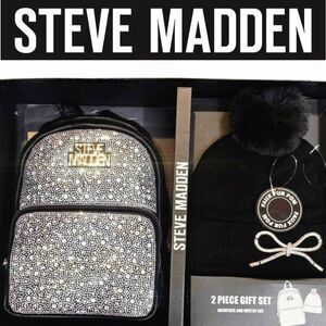 Steve Madden Rhinestone Backpack & Pom Beanie Hat 2- PC Giftset